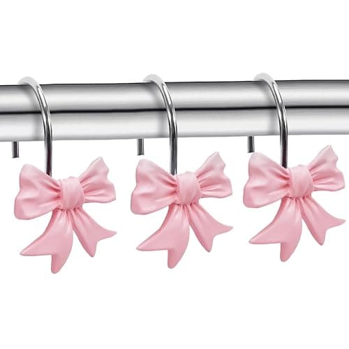 CHICTIE Decorative Shower Curtain Hooks, Bow Knot Shower Curtain Rings Hooks for Bathroom Baby Kids Room Rustproof Shower Hooks (Pink) thumbnail 4