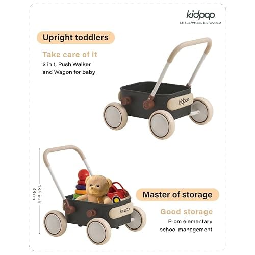 PULA Baby Push Walker with Wheels Toddler Wagon for First Learner Baby Toys 6-12 Months, 1 Year Old Birthday Gifts, Indoors and Outdoors (Black) thumbnail 3