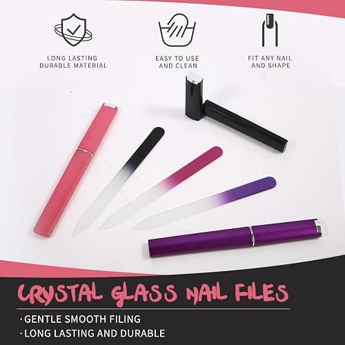 Diodiva 3 Pcs Crystal Glass Nail File with Protective Case for Nature Nails | Czech Tempered Glass Fingernail Filer, Double-sided Etched Strengthen Nails, Lifetime Reusable Stocking Stuffers for Women thumbnail 4