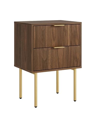 AEPOALUA Nightstand,Morden Bedside Table with Gold Frame,Small Night Stand,End Table,Bedside Furniture,Side Table with Drawer and Shelf for Bedroom,Living Room (2Drawers, Walnut Brown) thumbnail 9