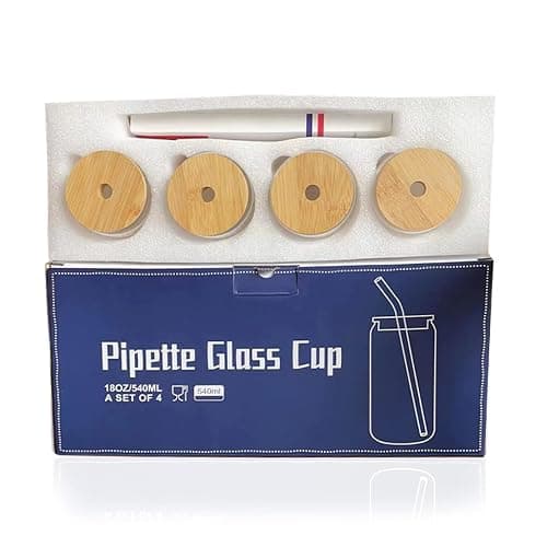 QMQJIA 18oz Glass Cups With Bamboo Lids And Straws For Coffee Bar Milktea Shop Household Entertaining Guests thumbnail 5
