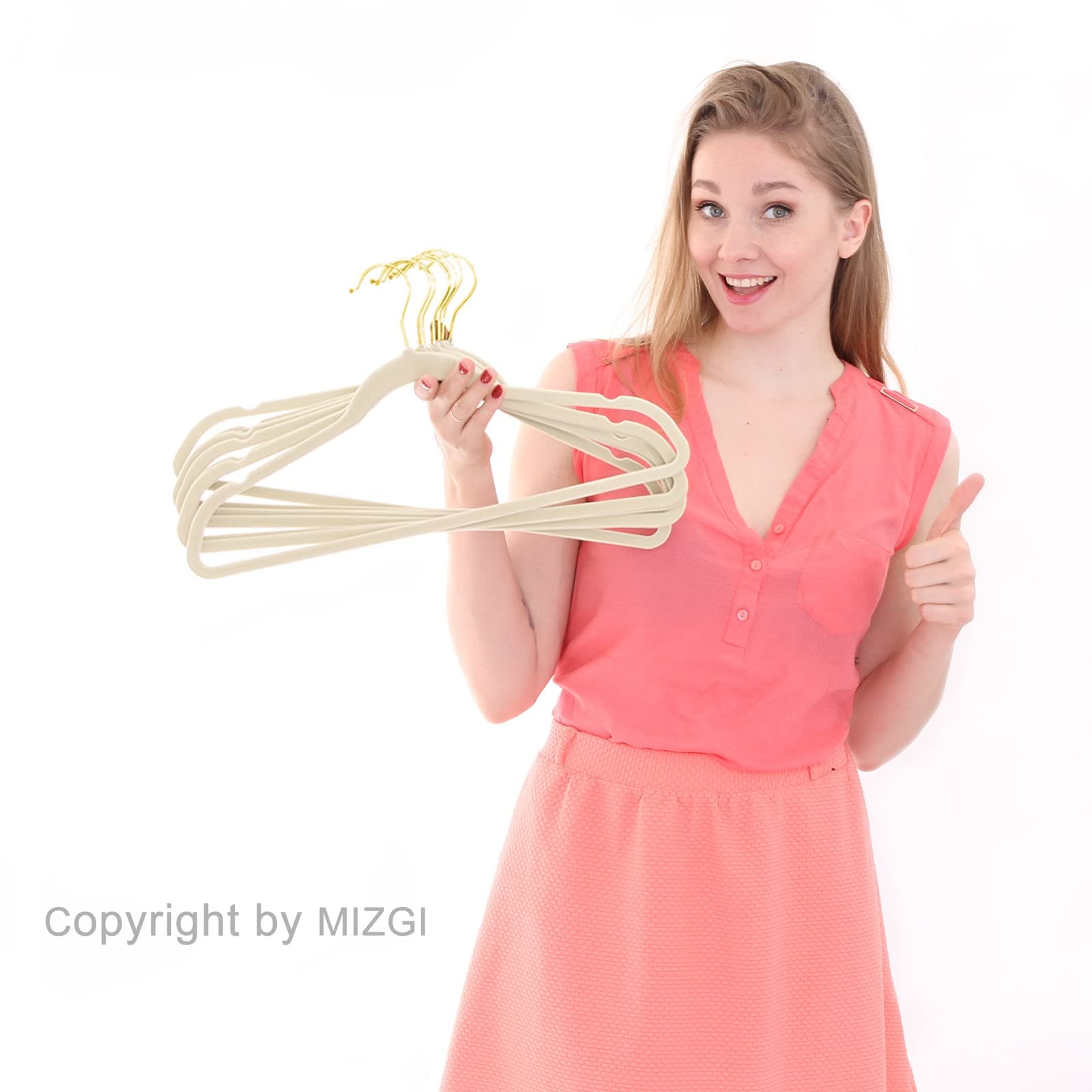 MIZGI Premium Velvet Hangers Pack 50 Pcs Heavyduty - Non Slip Slimline - Velvet Suit Hangers Ivory - Gold Hooks,Space Saving Clothes Hangers … thumbnail 6