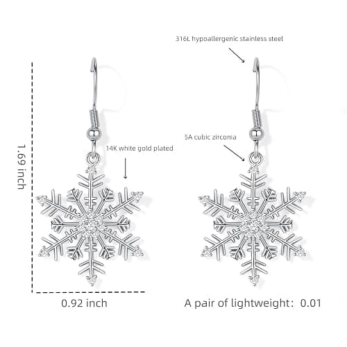 TIZU Snowflake Earrings for Women Christmas Earrings Cubic Zirconia Sparkle Hook Dangle Drop Earrings Christmas Jewelry Gifts (Style-1) thumbnail 3