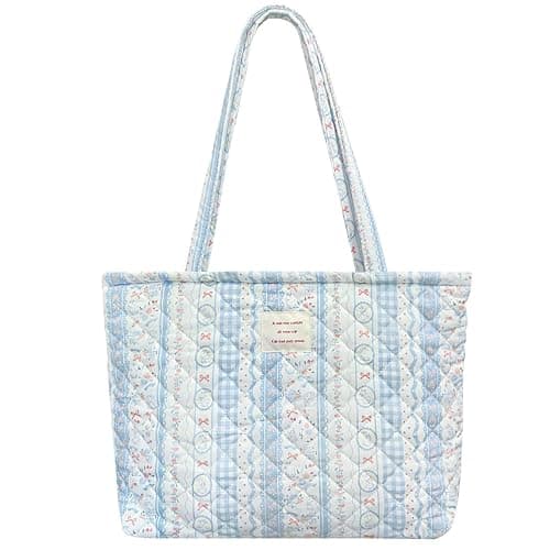 Modacarry Small Floral Quilted Tote Bag with Zipper Closure for Women Girls - Image 1