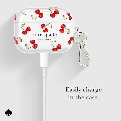 Kate Spade New York AirPods Pro 3 Protective Case with Keychain Ring Clip - Cherry Dot, Compatible with AirPods 3rd Generation thumbnail 5