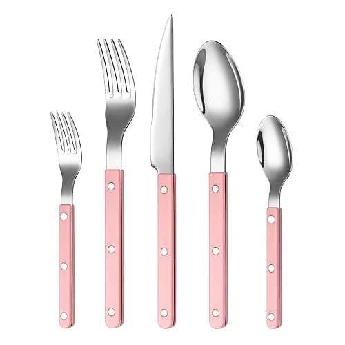 Khen Cutlery Set of 20 Pieces, 18/8 Stainless Steel Flatware, Modern Silverware for Home, Kitchen, Dining & Table Setting for 4, Dishwasher Safe, Lightweight & Ergonomic Design Gift - Pink - Image 1