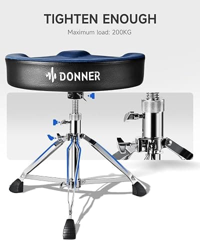 Donner Heavy Duty Drum Throne, Motorcycle Style Drum Stool, Widened Drum Chair with Velvet Surface, Height Adjustable Padded Seat, Double Braced, Blue thumbnail 4