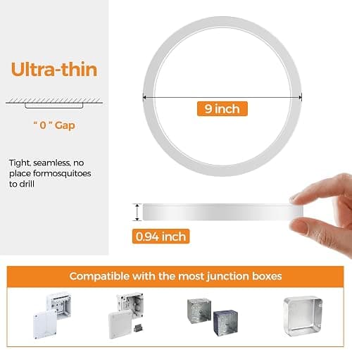 1Pack LED Flush Mount Ceiling Light Fixture, 9 Inch Light Fixture, 3000K-4000K-6500K Round Flat Bedroom Lights, Closet Round Surface for Bathroom Laundry Bedroom Hallway thumbnail 4