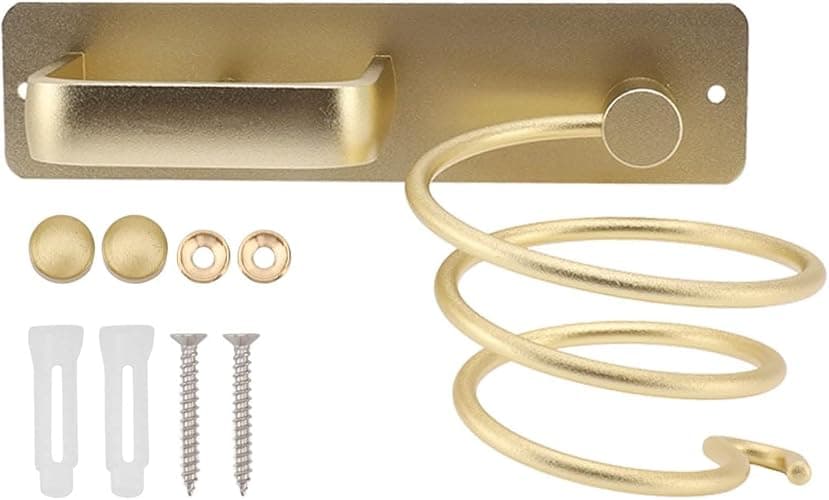 YUET Hair Dryer Holder Hairdryer Straightener Station Wall Mounted Spiral Shelf Bracket Stand Hanger Organizer Blow Storage with Cable Tidy Rack for Dressing Table Bathroom Professional Gold Brass - Gold thumbnail 4