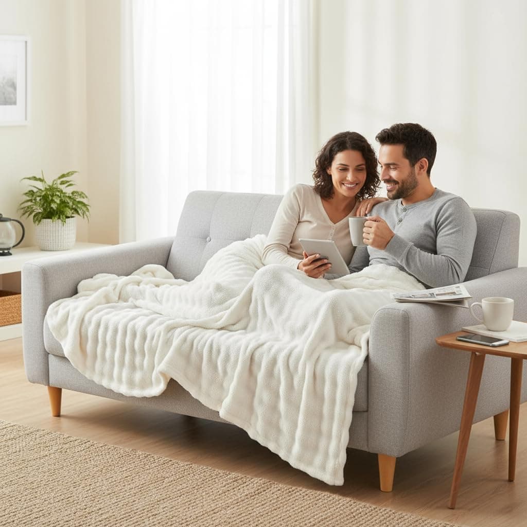 Faux Fur Throw Blanket for Couch,Fluffy Soft Plush Thick Bubble Blanket for Sofa Bedroom Living Room, Cozy Reversible Blankets, White, 150cmx100cm thumbnail 6