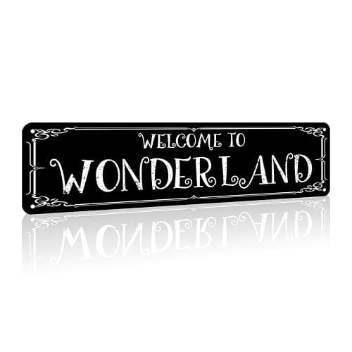Horror Room Decor Witchy Wall Decor Welcome To Wonderland Sign Emo Room Gothic Farmhouse Home Trippy Bedroom In Wonderland Bathroom Decor 16 X 4 Inch - Image 1