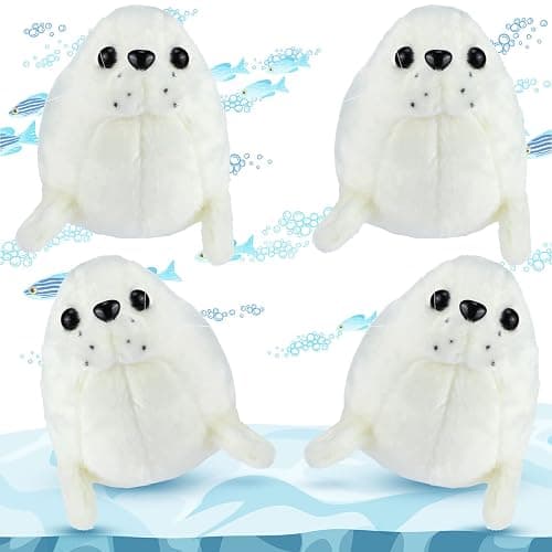 Sosation 4 Pcs Seal Plush Toy Seal Stuffed Animal White Chubby Seal Animal Doll Cute Seal Hug Pillow Plush Toys Set for Boy Girls Babies Toddlers,10 Inch, Room Decor thumbnail 3