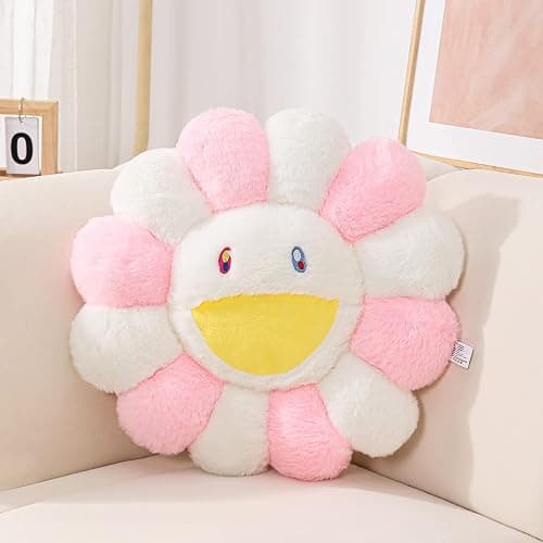 FIONOUT Sunflower Plush Pillow, Soft Floor Cushion, Cute Room Decor, 15.7in, Pink-b - Image 1