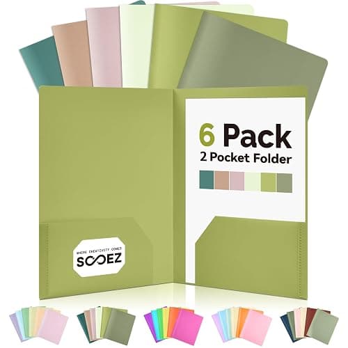 Sooez 6Pack Folders with Pockets, Heavy Duty Plastic Pocket Folders, 2 Pocket File Folders Bulk, School Business Folder Office Filing Supplies, Green Colors - Image 1
