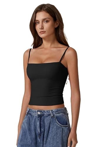 QINSEN Women's Double Lined Basic Tank Top Adjustable Spaghetti Straps Sleeveless Camisole Shirts thumbnail 3