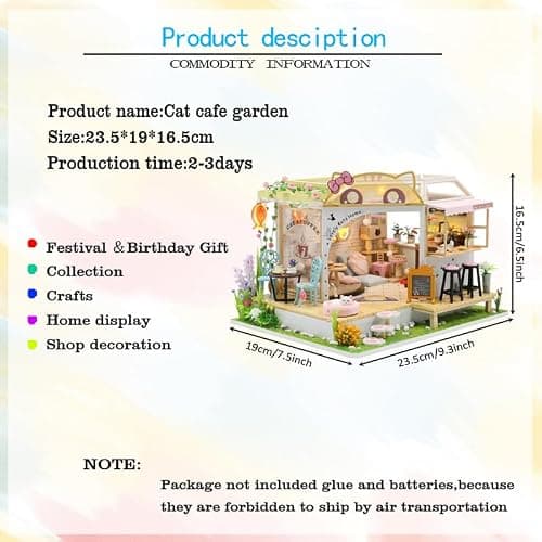 DIY Cat Cafe Puppenhaus Miniatur-Kit Katze Coffee Shop 3D Modellbausätze Holz Puppenhaus Möbel Lichter Zubehör Geburtstag für Kinder Jungen Mädchen thumbnail 3
