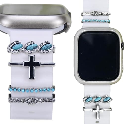 SUNOREEK Watch Band Charms - Decorative Rings Loops Compatible with Apple Watch Silicone Leather Bands - Metal Diamond Charms Slide Strap Accessories for Women's 49mm, 45mm, 44mm, 42mm, 41mm, 40mm - Image 1