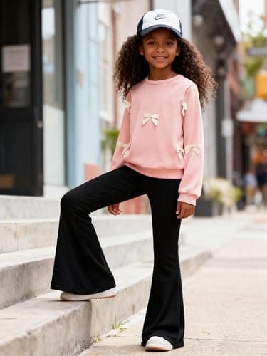 Voxikidio Girls 2 Piece Outfits Long Sleeve Butterfly Sweatshirt & Flared Pants Fall Clothing Set Size 7-12 Years thumbnail 4