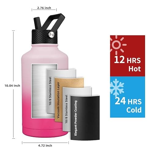 YONICOER Insulated Water Bottle 64oz,Triple Wall Vacuum Stainless Steel(Dishwasher Safe),Leak Proof & Non-BPA,Flask Jug with Paracord Handle & Straw Spout Lids Sports Sakura thumbnail 3