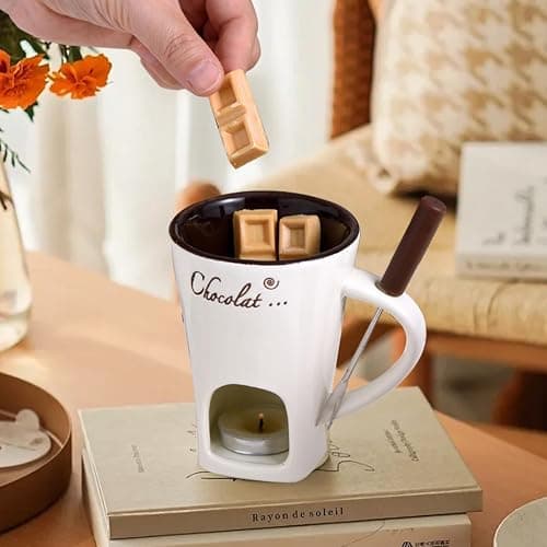Chocolate Fondue Mugs Contain Fondue Bliss Cup & Forks, Chocolate Melting Cup, Mini Chocolate Fondue Set Without Tealights, Fondue Cups With Forks For Date Night Birthday Wedding Gifts (White) thumbnail 2