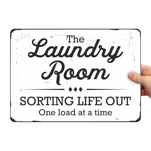 SmartSign Funny Laundry Room Sign, “Sorting Life Out One Load At A Time” Vintage Decor Sign, 10" x 14", 40 mil Laminated Rustproof Aluminum, Black & Rustic White, Made in USA thumbnail 8