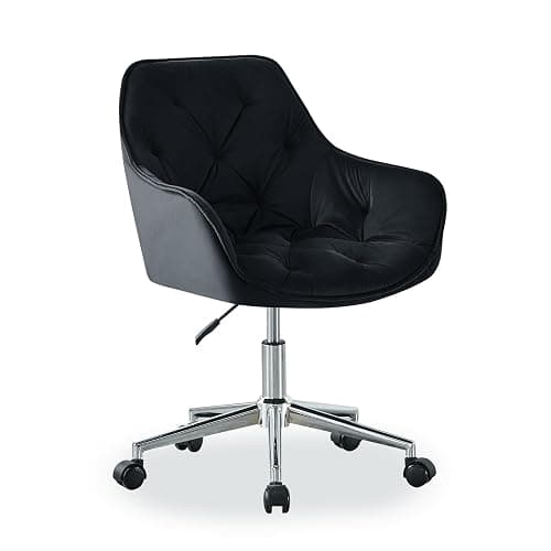 JaHECOME Bürostuhl aus Samt, höhenverstellbarer Konferenzstuhl, Drehbarer Computerstuhl mit Armlehne und Schaumstoffpolsterung für Home Office, Büro(1, Schwarz) - Image 1