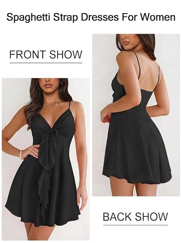 MIYIEONZ Women Sleeveless Sexy V Neck Summer Dress for Women Casual Flowy Beach Club Party Spaghetti Strap Mini Sundress thumbnail 3