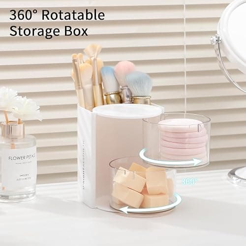 FABROK 2-Layer Clear Hair Accessories Organizer with Hair Brushes Holder, Rotatable Small Jewelry Box for Necklaces、Earring, Desktop Organizer Case for Makeup Brushes, Hair Accessories, Cotton Swab thumbnail 5