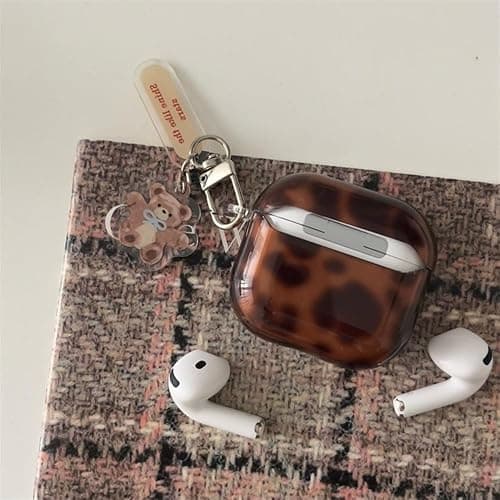 inewateri Compatible for AirPods 4 Case Soft TPU with Cleaner Kit Cute Cheetah Brown Leopard Cool Amber Tortoise Aesthetics Design Shockproof Keychain Cover for Airpods 4-Brown thumbnail 5