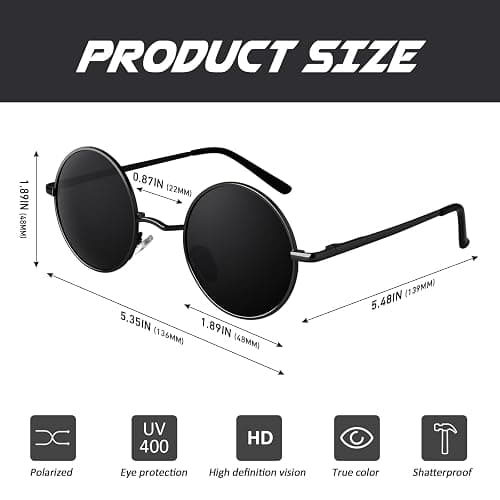 CGID Retro Round Polarized Sunglasses Mens Womens Circle Metal Hippie Shades UV400 Protection E01 thumbnail 6
