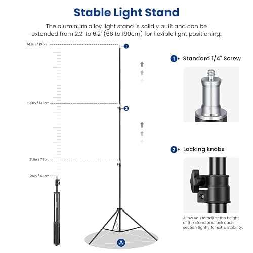 NEEWER 2 Pack Bi Color 660 LED Video Light and Stand Kit: (2) 3200-5600K CRI 96+ Dimmable Light with U Bracket and Barndoor, (2) 75 inches Light Stand for Studio Photography, Video Recording (Black) thumbnail 8