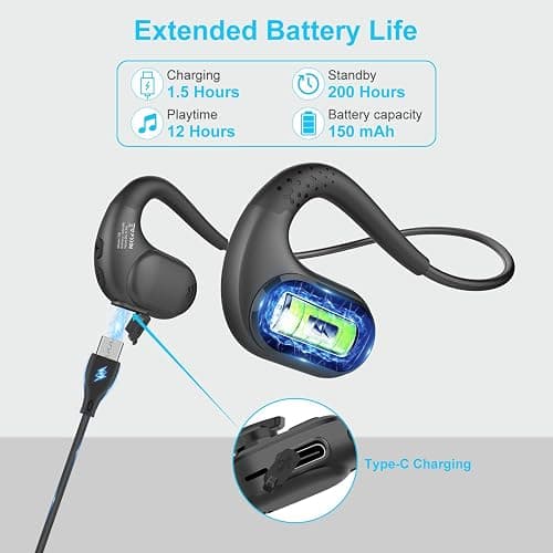 iDIGMALL Bluetooth Headset with Detachable Microphone, Multi-Point Wireless Headset w/DSP Noise Canceling Mic for Phone PC Laptop, Comfort & Light Open Ear headphones for Office Meeting Home Work, 12H thumbnail 6