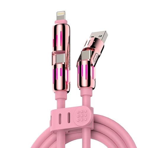 MFish 4-in-1 Universal Multi USB Charging Cable – 240W Max Fast Charger Cord with Multiple Connectors for iPhone 16/15/14/13, iPad, Samsung, MacBook, Tablets & More (Pink, 6.6Ft) - 6.6Ft - Pink - Image 1