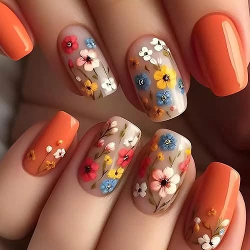 6 Packs (144 Pcs) Press on Nails Short Square Fake Nails Flower False Nails with Designs Spring Summer Floral Glue on Nails Full Cover Glossy Acrylic Stick on Nail for Women Manicure thumbnail 5