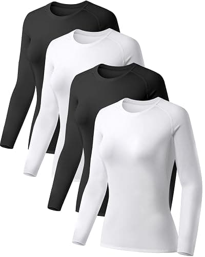 TELALEO 4 Pack Women's Compression Shirt Long Sleeve Performance Workout Baselayer Athletic Top Sports Gear - Image 1