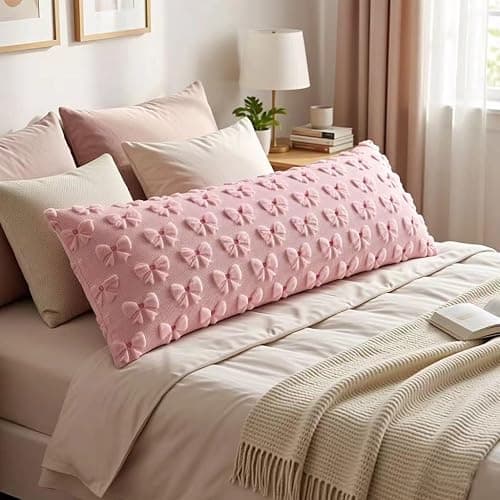 Merrycolor Light Pink Bow Body Pillow Covers 20x54 Inch Embroidered Love Heart Pattern Cute Girl Coquette Room Decor Pillowcase Long Body Pillowcase with Zipper for Preppy Room Decor Bedroom Couch thumbnail 7