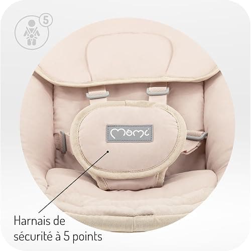 Balancelle MoMi KENANI SAND jusqu'à 9 kg, écran LED, télécommande, Bluetooth pour smartphone, alimentation piles/secteur, harnais de sécurité 5 points, arche et jouets thumbnail 8