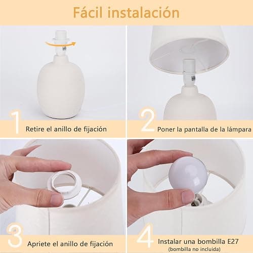 Aigostar Keramik-Tischlampe mit Elegantem Design, Nachttischlampe mit Stoffschirm, E14 Fassung, Kabelschalter, für Schlafzimmer, Wohnzimmer, Geschenk - H31cm (Aprikosenfarbe) thumbnail 7