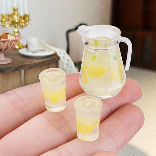 WSDMAVIS 1Set Charming Miniature Lemonade Set with Pitcher Bottles for Fairy Garden Decor Realistic Mini Kitchen Accessories Cute Resin Charms for Beverage Ornaments Model thumbnail 4