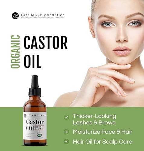 Kate Blanc Cosmetics Castor Oil Organic for Hair, Lashes, Face, Skin (2oz), 100% Pure, Cold Pressed, Hexane Free Hair Oil. Lash Serum for Thicker-Looking Eyelashes & Eyebrows thumbnail 2