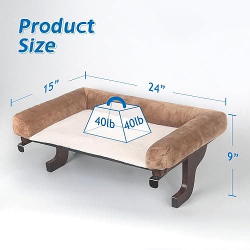Zakkart Cat Perch for Window Sill with Bolster - Orthopedic Hammock Design with Premium Hardwood & Robust Metal Frame - Cat Window Seat for Large Cats and Kittens - Dark Stained Wood Brown Bed, 24''W thumbnail 5