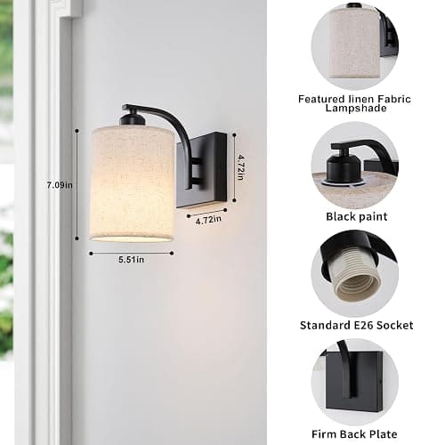 Powfloven Black Rechargeable Battery Operated Wall Sconces Set of 2 with Remote, Wireless Dimmable Battery Powered LED Wall Lights, Cordless Wall Lighting Lamp Fixture for Bedroom Living Room thumbnail 2