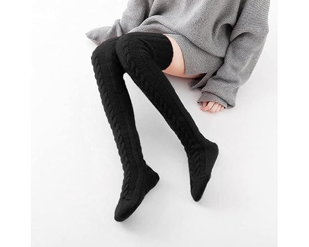 Pcavin Women's Thigh High Socks Over the Knee Cable Knit Boot Socks, Long Warm Fashion Leg Warmers Winter thumbnail 4