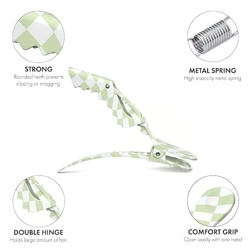 FRAMAR Alligator Clips For Hair Styling – Professional Alligator Hair Clips For Women, Checkered Hair Clip For Women, Checkered Hair Clips For Styling – Matte Firm Hold Without Slipping – 4 Pack thumbnail 5