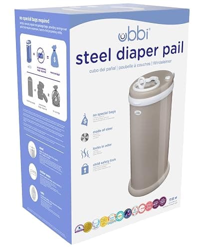 Ubbi Stainless Steel Diaper Pail, Odor Locking, No Special Bag Required, Award-Winning, Registry Must-Have, Taupe thumbnail 2