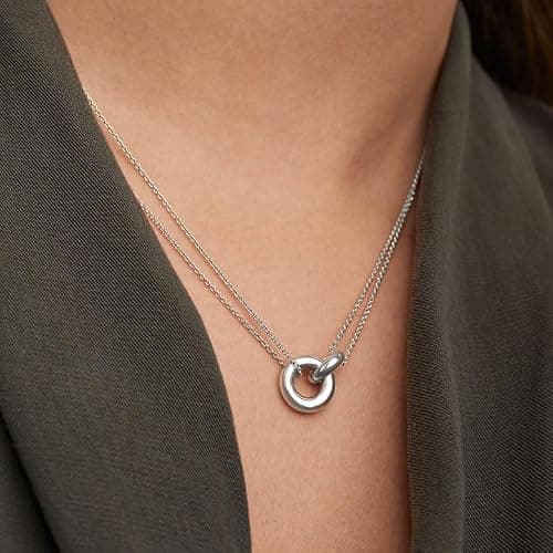 AllenCOCO Dainty Gold Necklace for Women Trendy, Cute Sister Necklaces, 14k Gold Plated S925 Sterling Silver Interlocking Circle Heart Necklace Herringbone Chain Choker Necklace for Women Non Tarnish thumbnail 5