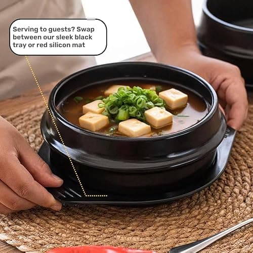 Captain Cranberry Korean Stone Pot Set (7-piece, 38.7oz with Hot Pot Grip), Ttukbaegi, Dolsot, Korean Soup Bowl, Ceramic Pots for Cooking, Soup Pot, Earthenware Claypot, Bibimbap, Ramen thumbnail 6