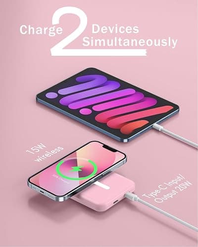 podoru for Magsafe Power Bank, 5000mAh Magnetic Battery Pack with Type-C Cable 20W PD Fast Charging Lighting Input for Wireless Portable Charger for iPhone 17/16/15/14/13/12 Series-Rose Pink thumbnail 6