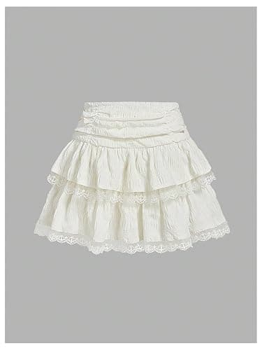 MakeMeChic Women's Lace Tiered Layered Cake Skirt Ruched Ruffle Hem Mini Skirts thumbnail 2