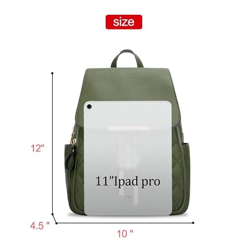 KKXIU Quilted Trendy Leather Backpack Purse for Women and Ladies Shoulder Travel Daypacks Bags (Olive) thumbnail 3